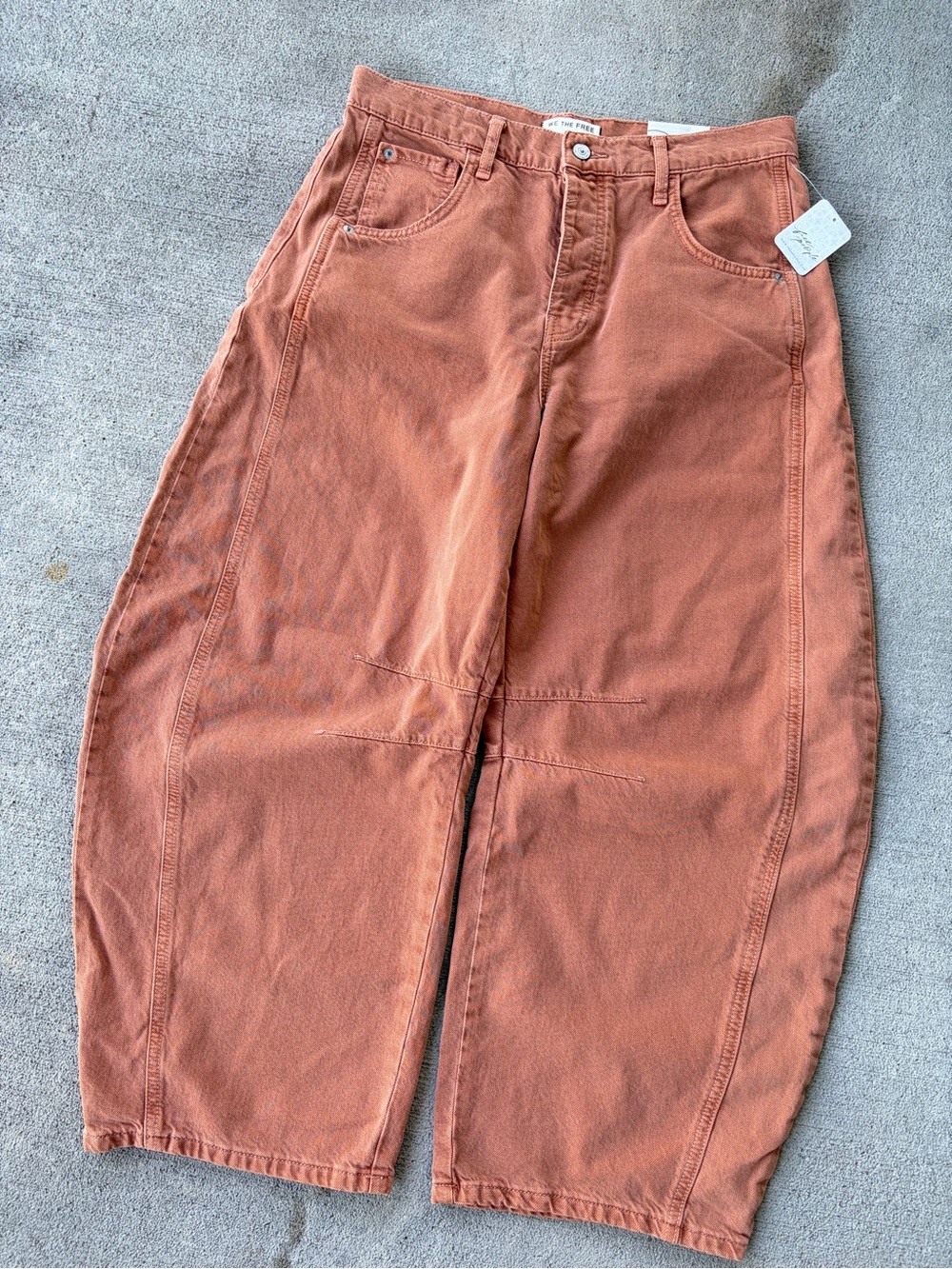 We the free free people good luck barrel mid rise denim jeans orange rust NWT - Picture 2 of 4